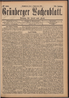 Grünberger Wochenblatt: Zeitung für Stadt und Land, No. 106. (4. September 1897)