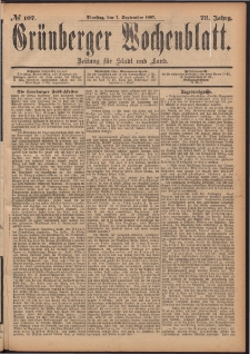 Grünberger Wochenblatt: Zeitung für Stadt und Land, No. 107. (7. September 1897)