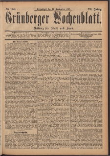 Grünberger Wochenblatt: Zeitung für Stadt und Land, No. 109. (11. September 1897)
