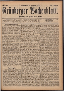 Grünberger Wochenblatt: Zeitung für Stadt und Land, No. 110. (14. September 1897)