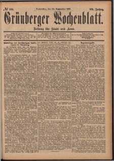 Grünberger Wochenblatt: Zeitung für Stadt und Land, No. 111. (16. September 1897)