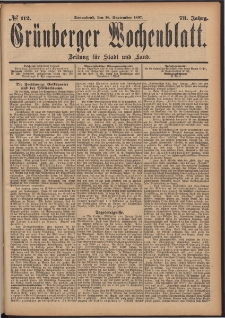 Grünberger Wochenblatt: Zeitung für Stadt und Land, No. 112. (18. September 1897)