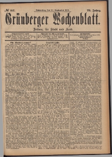 Grünberger Wochenblatt: Zeitung für Stadt und Land, No. 117. (30. September 1897)