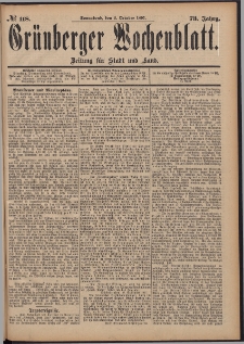 Grünberger Wochenblatt: Zeitung für Stadt und Land, No. 118. (2. October 1897)