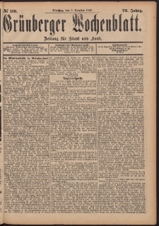 Grünberger Wochenblatt: Zeitung für Stadt und Land, No. 119. (5. October 1897)