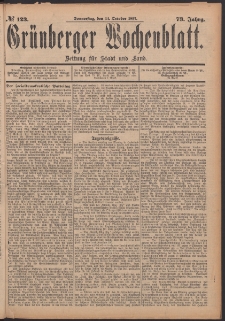 Grünberger Wochenblatt: Zeitung für Stadt und Land, No. 123. (14. October 1897)