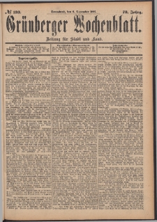 Grünberger Wochenblatt: Zeitung für Stadt und Land, No. 133. (6. November 1897)