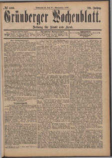 Grünberger Wochenblatt: Zeitung für Stadt und Land, No. 136. (13. November 1897)
