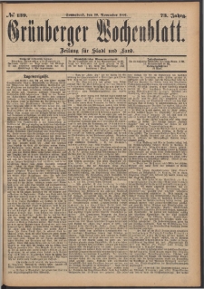 Grünberger Wochenblatt: Zeitung für Stadt und Land, No. 139. (20. November 1897)