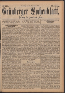 Grünberger Wochenblatt: Zeitung für Stadt und Land, No. 140. (23. November 1897)