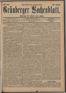 Grünberger Wochenblatt: Zeitung für Stadt und Land, No. 142. (27. November 1897)
