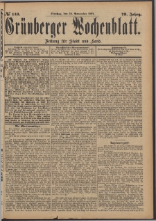 Grünberger Wochenblatt: Zeitung für Stadt und Land, No. 143. (30. November 1897)