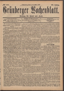 Grünberger Wochenblatt: Zeitung für Stadt und Land, No. 144. (2. December 1897)