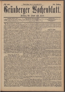 Grünberger Wochenblatt: Zeitung für Stadt und Land, No. 147. (9. December 1897)