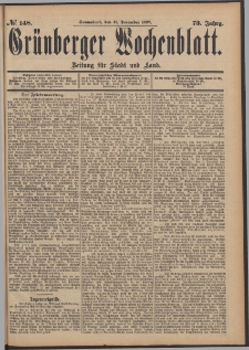 Grünberger Wochenblatt: Zeitung für Stadt und Land, No. 148. (11. December 1897)