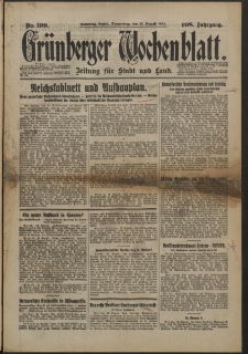 Grünberger Wochenblatt: Zeitung für Stadt und Land, No. 199. (25. August 1932)