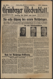 Gr&uuml;nberger Wochenblatt: Zeitung f&uuml;r Stadt und Land, No. 204. (31. August 1932)