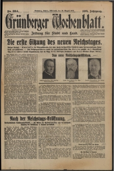 Grünberger Wochenblatt: Zeitung für Stadt und Land, No. 204. (31. August 1932)