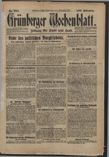 Grünberger Wochenblatt: Zeitung für Stadt und Land, No. 205. (1. September 1932)