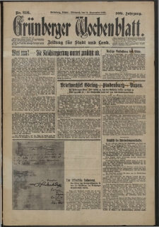 Grünberger Wochenblatt: Zeitung für Stadt und Land, No. 216. (14. September 1932)