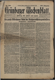 Gr&uuml;nberger Wochenblatt: Zeitung f&uuml;r Stadt und Land, No. 226. (26. September 1932)