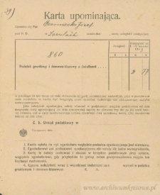 Józef Czerniecki - Karta upominająca