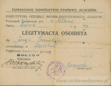 J&oacute;zef Czerniecki - Legitymacya osobista