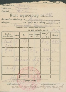 Franciszek Czerniecki - Kwit wywozowy nr 191