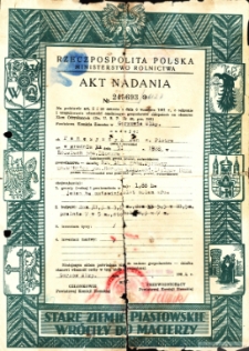 Jan Pańczyszyn, syn Piotra - Akt nadania Nr 245693