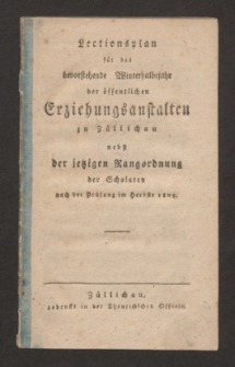 Lectionsplan für das bevorstehende Winterhalbejahr der üffentlichen Erziehungsanstalten zu Züllichau