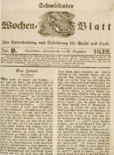 Schwiebuser Wochen=Blatt, No. 9 (Sonnabend; den 17. Dezember)