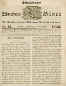 Schwiebuser Wochen=Blatt, No. 12 (Sonnabend; den 25. März)