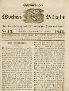 Schwiebuser Wochen=Blatt, No. 13 (Sonnabend; den 1. April)