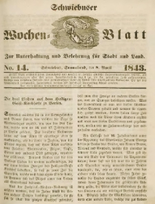 Schwiebuser Wochen=Blatt, No. 14 (Sonnabend; den 8. April)
