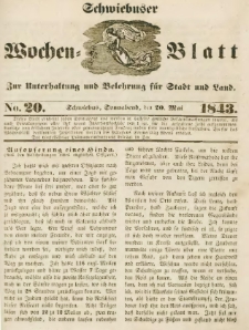 Schwiebuser Wochen=Blatt, No. 20 (Sonnabend; den 20. Mai)
