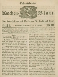 Schwiebuser Wochen=Blatt, No. 31 (Sonnabend; den 5. Augußt)
