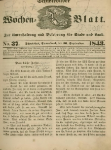 Schwiebuser Wochen=Blatt, No. 37 (Sonnabend; den 16. September)