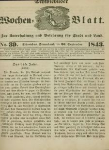Schwiebuser Wochen=Blatt, No. 39 (Sonnabend; den 30. September)