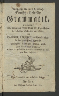 Kurzgefasste und deutliche Deutsch-Polnische Grammatik