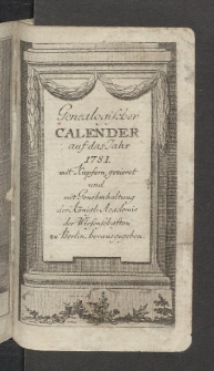 Genealogischer Calender auf das Jahr 1781