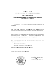 Uchwała nr 376 Senatu Uniwersytetu Zielonogórskiego z dnia 30 stycznia 2008 roku w sprawie wszczęcia postępowania o nadanie tytułu doktora honoris causa Uniwersytetu Zielonogórskiego