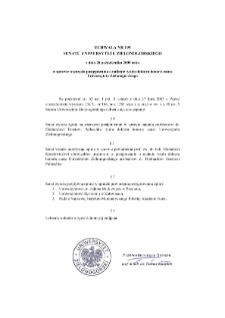Uchwała nr 195 Senatu Uniwersytetu Zielonogórskiego z dnia 28 października 2009 roku w sprawie wszczęcia postępowania o nadanie tytułu doktora honoris causa Uniwersytetu Zielonogórskiego