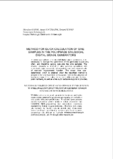 Method for quick calculation of sine samples in the polyphase sinusoidal digital signal generators = Metoda szybkiego obliczania próbek funkcji sinus w wielofazowych cyfrowych generatorach sygnałów sinusoidalnych