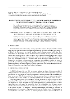 Low-power artificial intelligence based sensors for wireless sensor network applications = Energooszczędne sensory bazujące na sztucznej inteligencji do zastosowań w sieciach sensorów bezprzewodowych