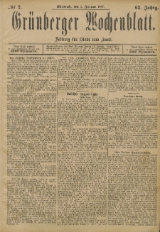 Grünberger Wochenblatt: Zeitung für Stadt und Land, No. 2. (5. Januar 1887)