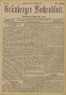 Grünberger Wochenblatt: Zeitung für Stadt und Land, No. 4. (9. Januar 1887)
