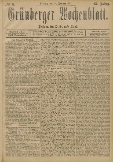 Grünberger Wochenblatt: Zeitung für Stadt und Land, No. 6. (14. Januar 1887)