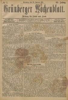 Grünberger Wochenblatt: Zeitung für Stadt und Land, No. 7. (16. Januar 1887)