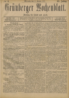 Grünberger Wochenblatt: Zeitung für Stadt und Land, No. 8. (19. Januar 1887)