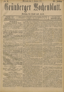 Grünberger Wochenblatt: Zeitung für Stadt und Land, No. 8. (19. Januar 1887)